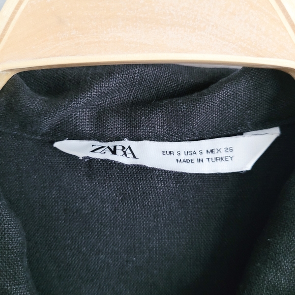 Zara Linen Utility Cargo Black Collared Military Jumpsuit Size Small - Picture 7 of 7